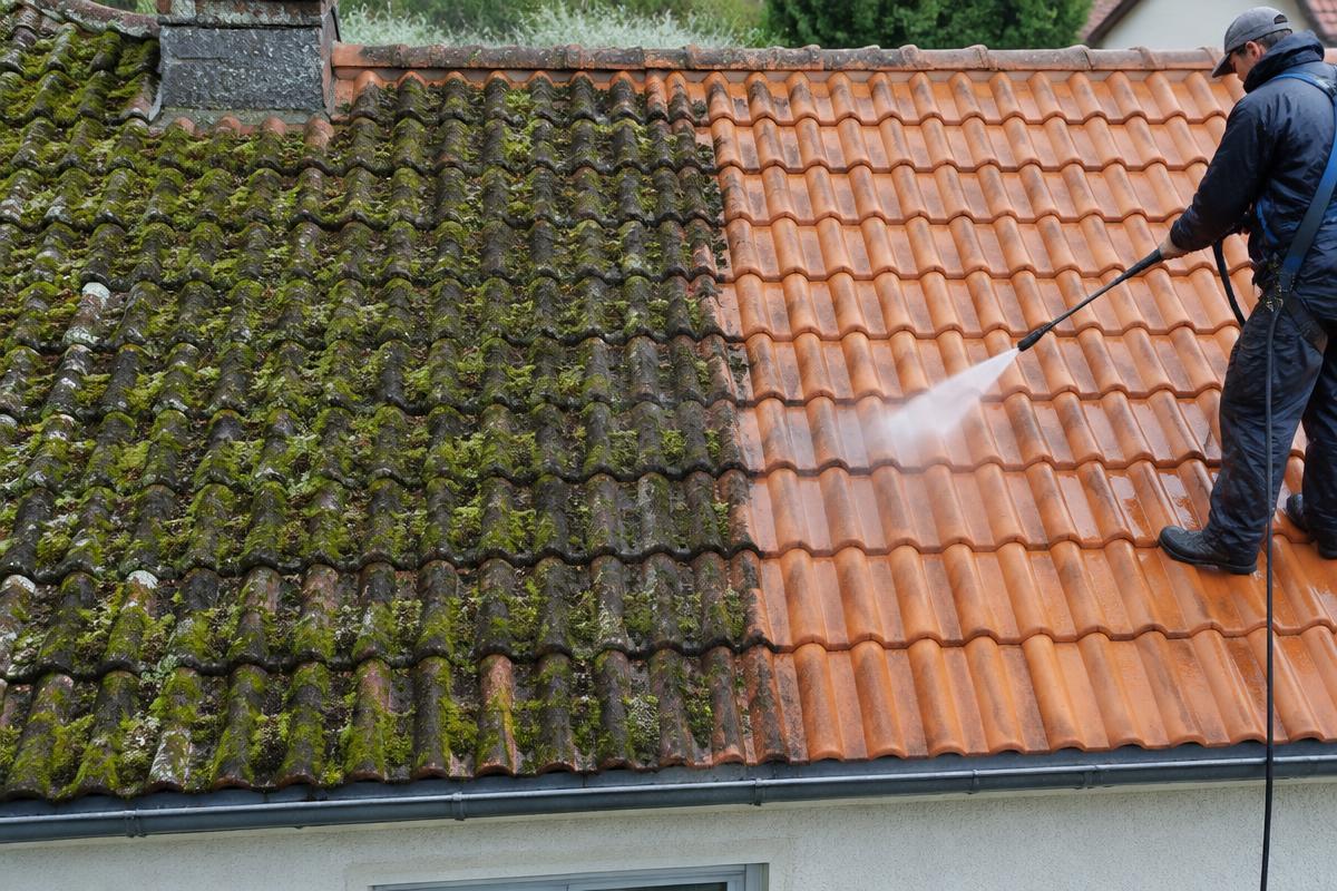 Démoussage de toiture en tuiles à Pessac, comparaison avant après